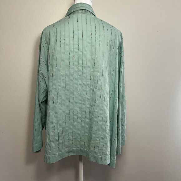 Blanque Boxy Oversized Textured Mint Button Down Lagenlook‎ Art To Wear Sz 0 Sm - Picture 4 of 7